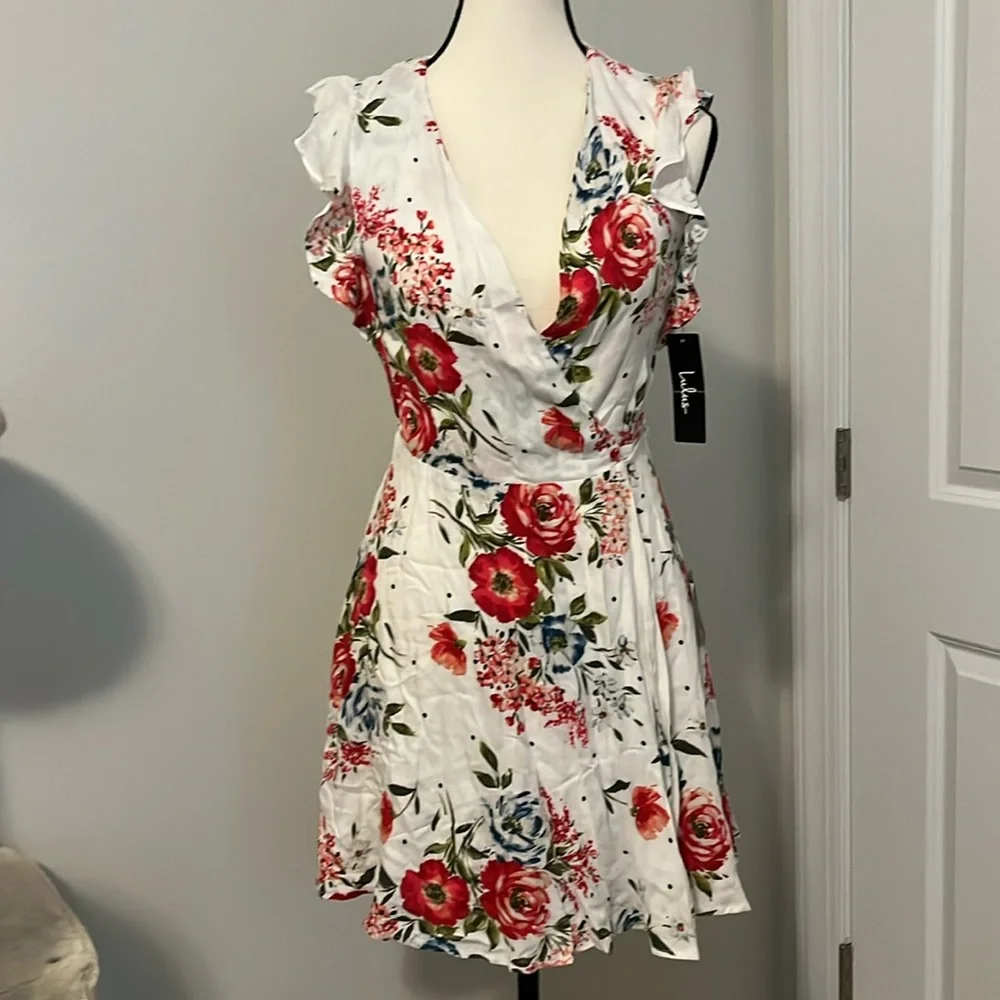 Lulus Floral Wrap Mini Dress - Picture 3 of 16